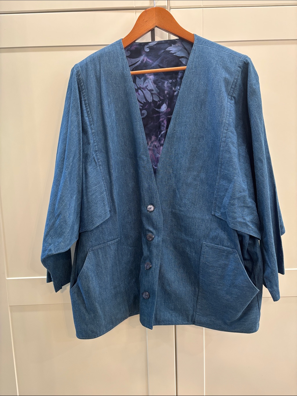 Blue Women's Denim-Style Button Front Jacket